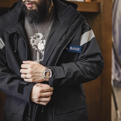 Retro Mid-length Navy Parka – Windproof Hooded Jacket for Autumn and Winter